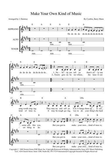 Make Your Own Kind Of Music (arr. J. Daintree)