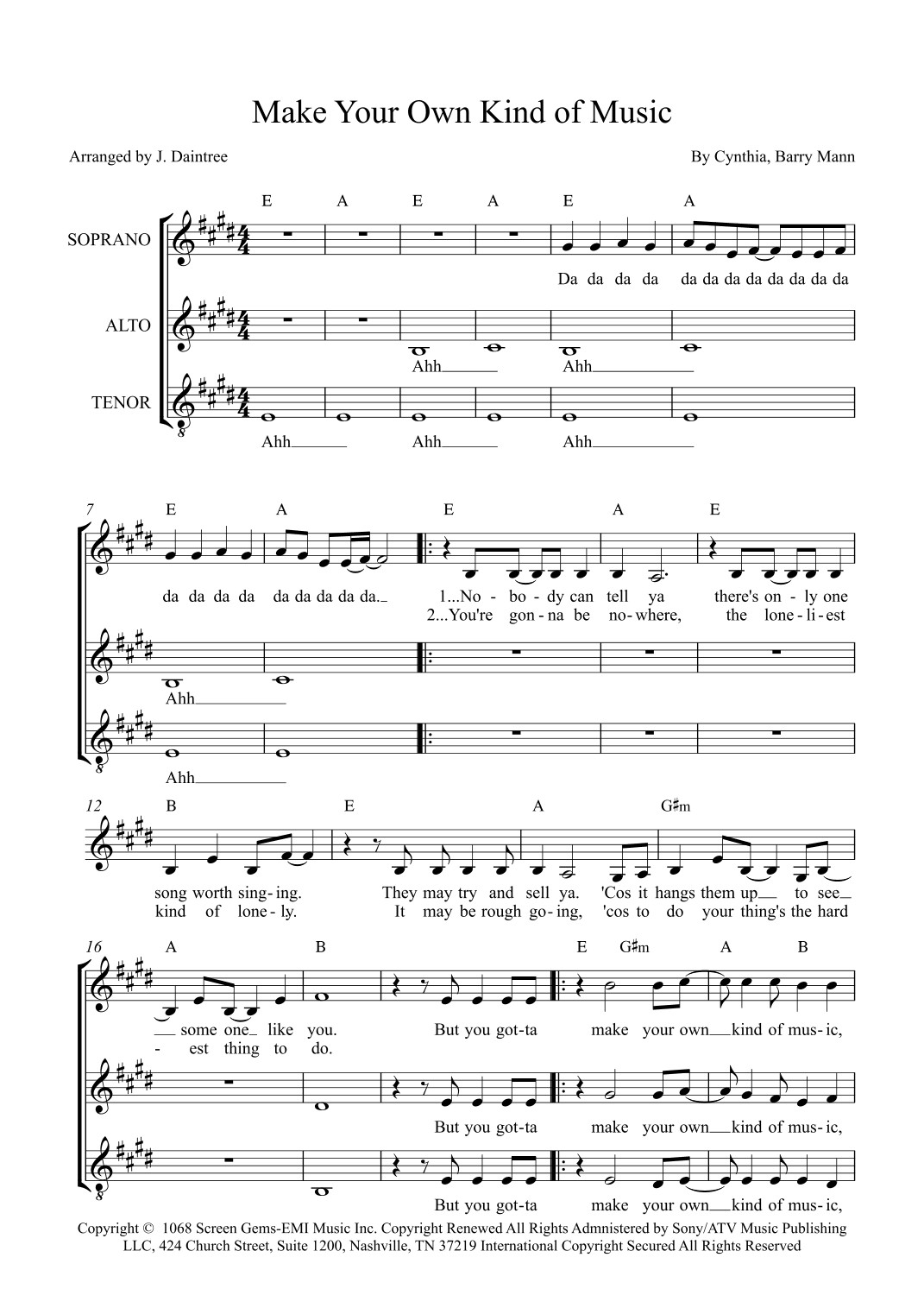 Make Your Own Kind Of Music (arr. J. Daintree)