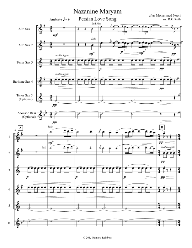 Persian Love Song Nazanine Maryam (arr. R G Roth)
