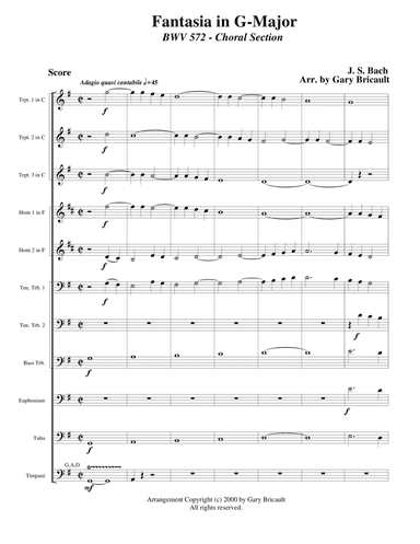 Fantasia in G-Major - BWV 572 - Choral Section (arr. Gary Bricault)