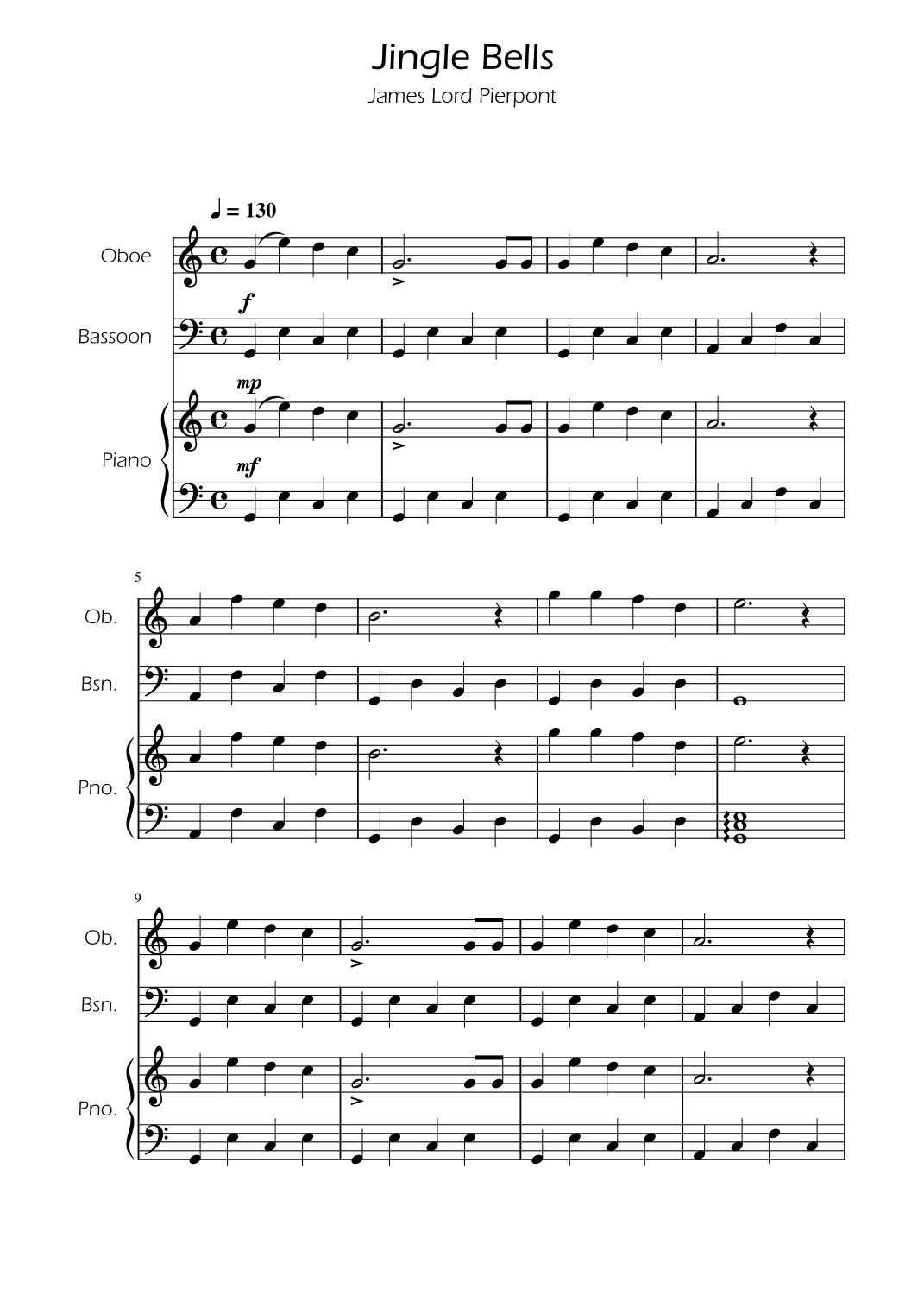 Jingle Bells - Oboe and Bassoon Duet w/ Piano (arr. Ygor Nunes)