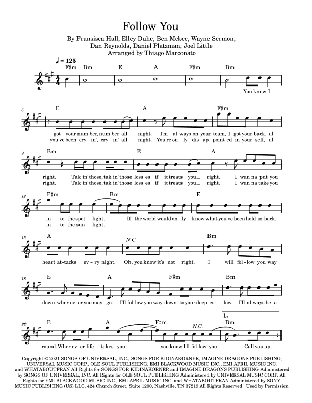 Follow You (arr. Thiago Marconato)