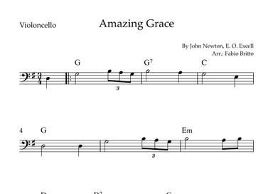 Amazing Grace for Cello Solo with Chords (arr. Fabio Britto)