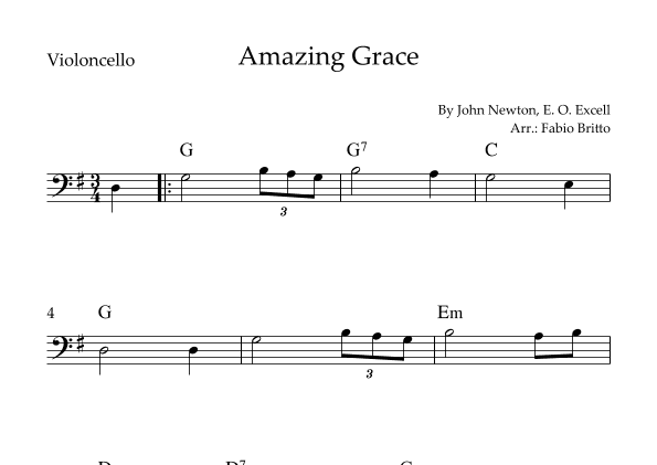 Amazing Grace for Cello Solo with Chords (arr. Fabio Britto)