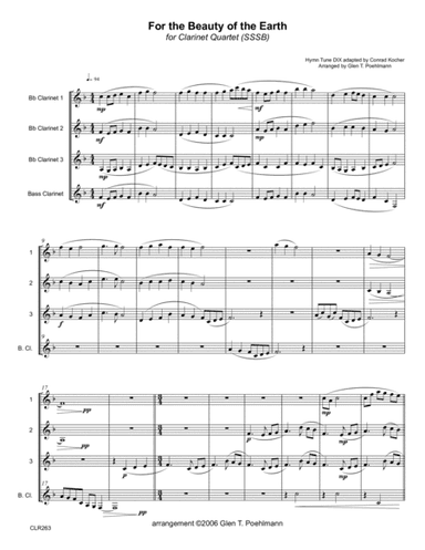 FOR THE BEAUTY OF THE EARTH - SSSB or SSSS CLARINET QUARTET (arr. Glen Poehlmann)