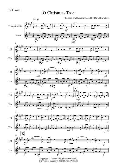 O Christmas Tree for Trumpet and Violin Duet (arr. David Burndrett)