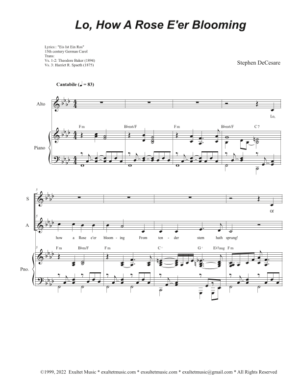 Lo, How A Rose E'er Blooming (Duet for Soprano and Alto solo)