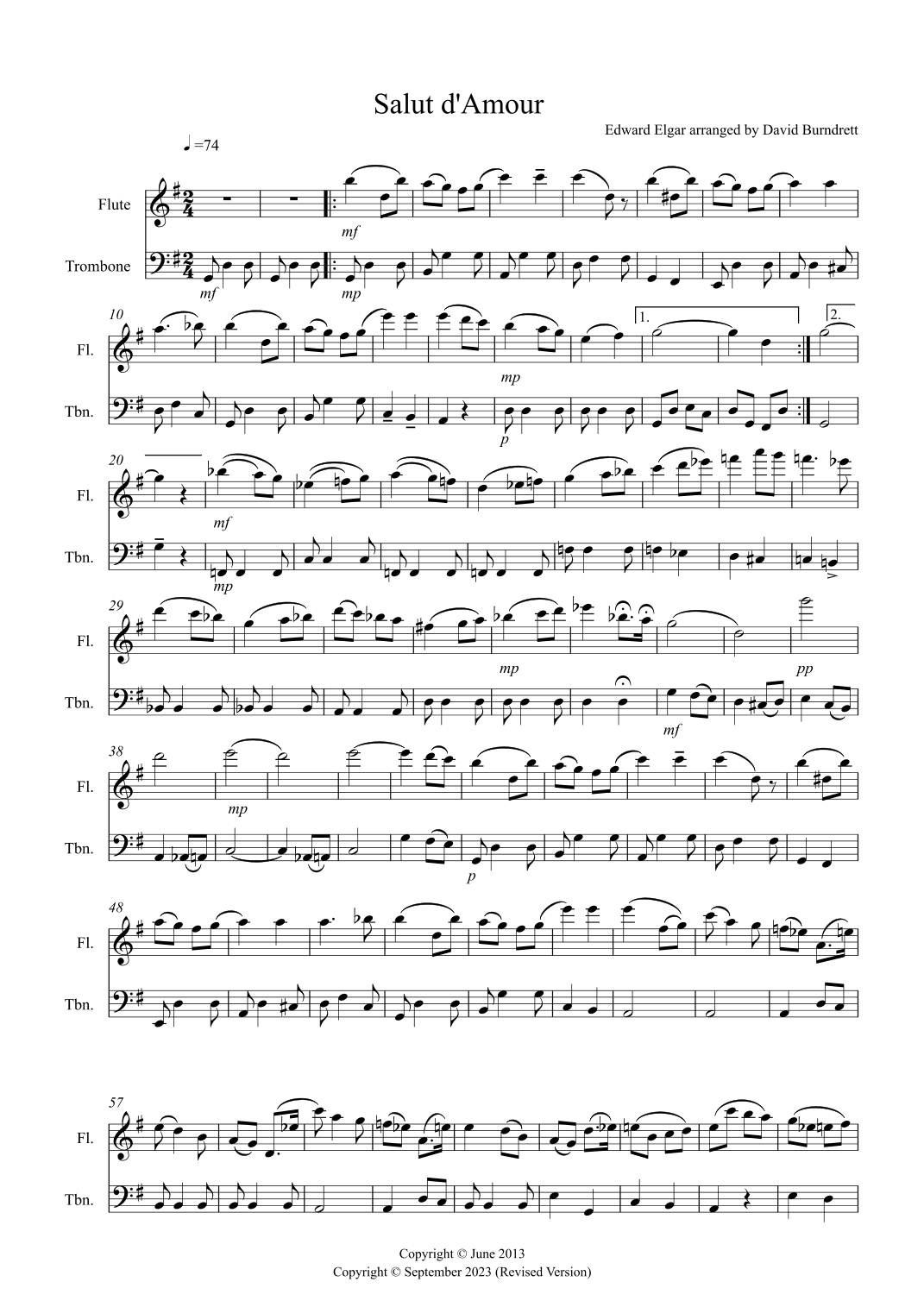 Salut d' Amour for Flute and Trombone Duet (arr. David Burndrett)