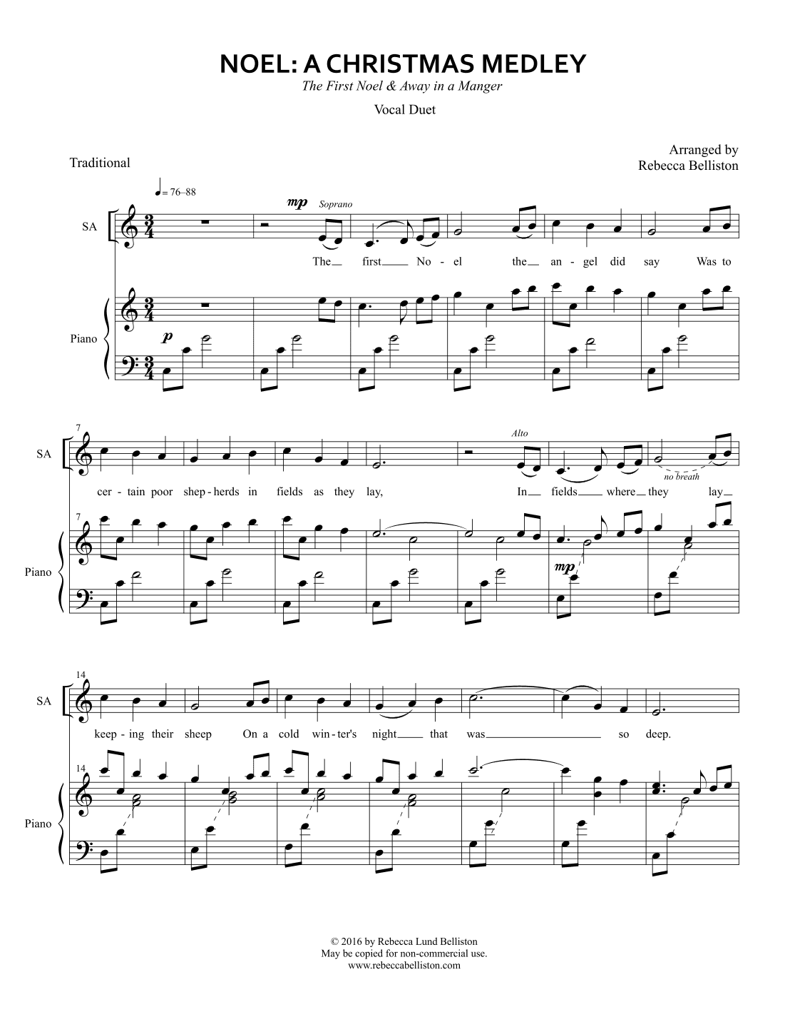 Noel: A Christmas Medley (Vocal Duet) (arr. Rebecca Belliston)