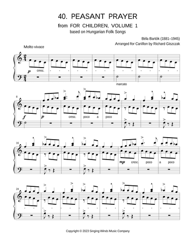 For Children, Volume 1: 40. Peasant Prayer (arr. Richard Giszczak)