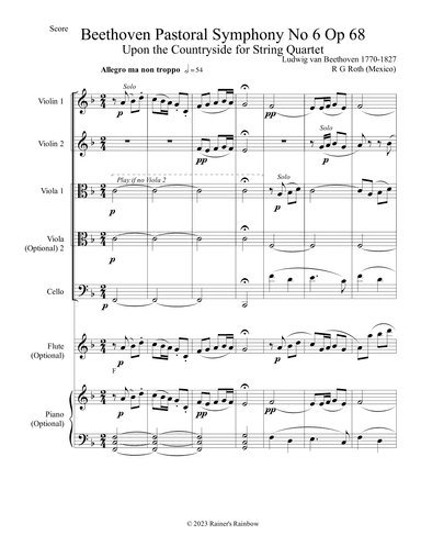 Beethoven Pastoral Symphony No 6 Countryside Arrival String Quartet (arr. R G Roth)