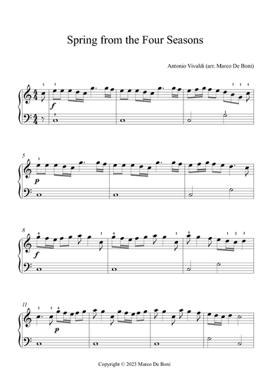 Spring from the Four Seasons (Easy Piano) (arr. Marco De Boni)