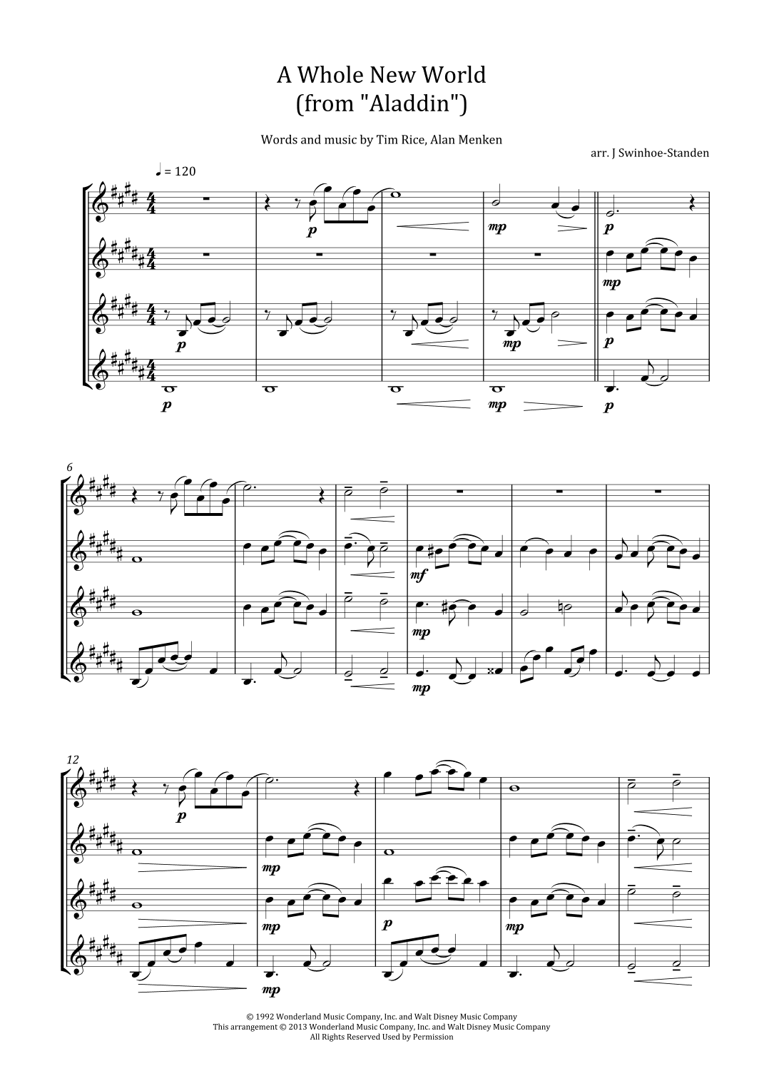 A Whole New World (arr. J Swinhoe-Standen)