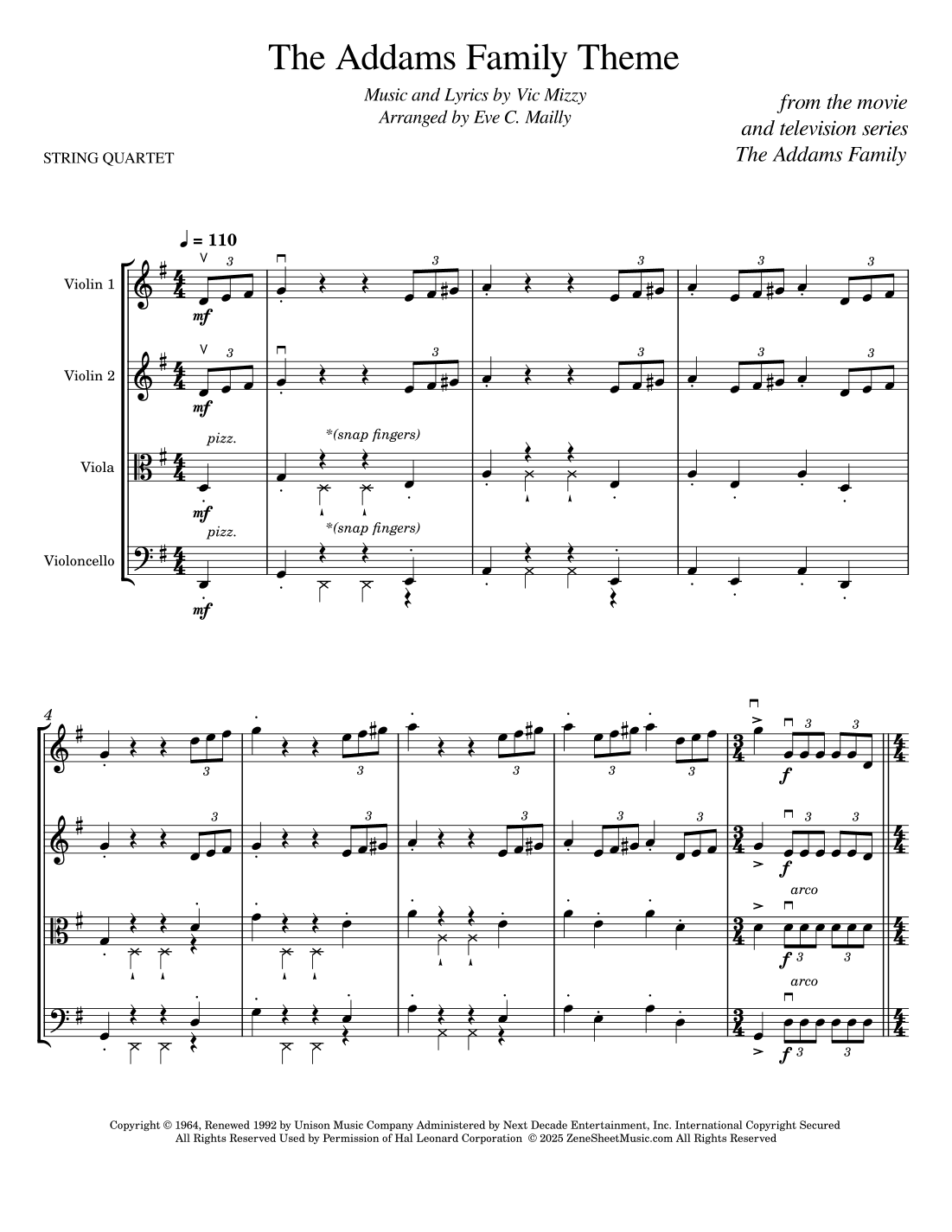 The Addams Family Theme (arr. Eve C. Mailly - Zene Strings)