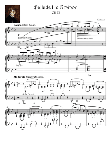 Ballade in G minor (Ballade I) - Frederic Chopin | Self-learning Piano Solo with note names and term (arr. Published Harmony Valarie)