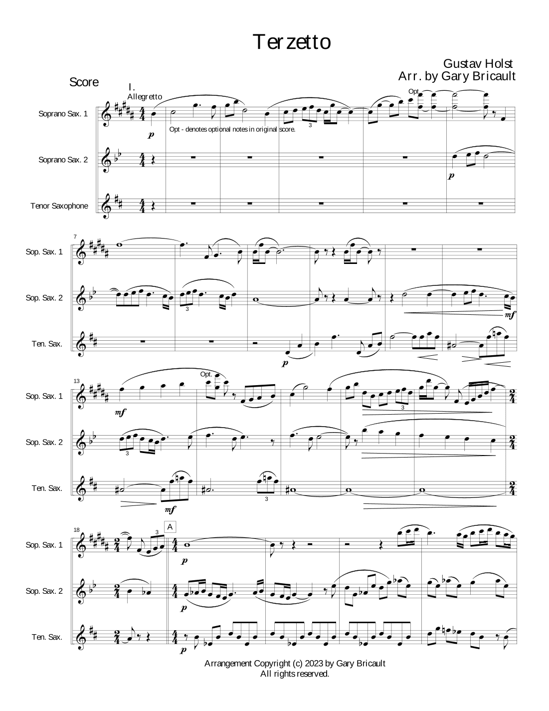 Terzetto (arr. Gary Bricault)