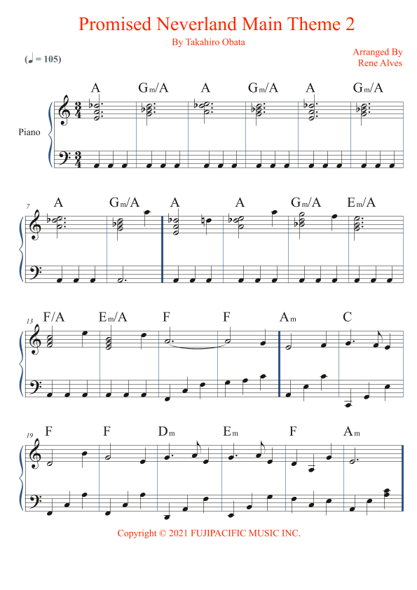 Promised Neverland Main Theme 2 (arr. Rene Alves)