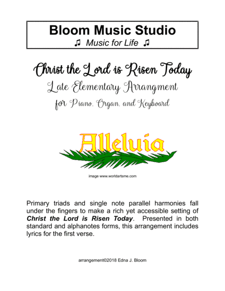 Christ the Lord Is Risen Today - Late Elementary Piano, Organ, or Keyboard (arr. Edna J. Bloom)
