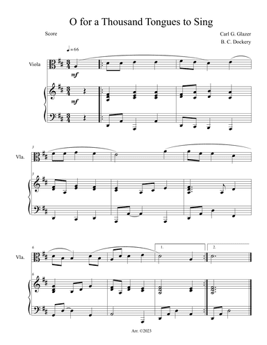 O For a Thousand Tongues to Sing (Viola Solo with Piano Accompaniment) (arr. B. C. Dockery)