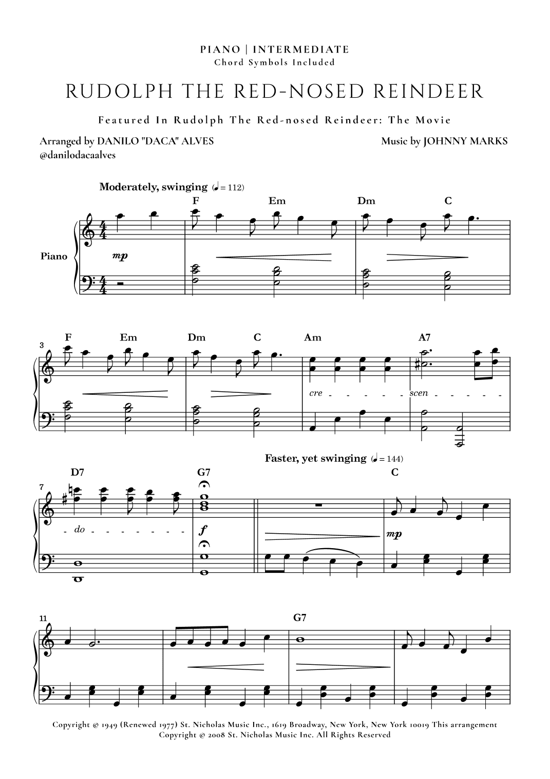 Rudolph The Red-nosed Reindeer (arr. Danilo "Daca" Alves)
