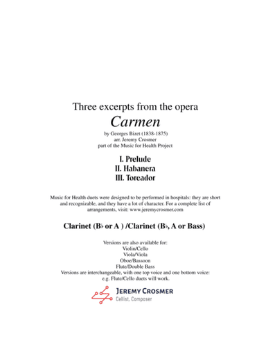 Bizet: "Prelude, Habanera, and Toreador" from Carmen - Music for Health Duet Clarinet/Clarinet (Bass (arr. Jeremy Crosmer)