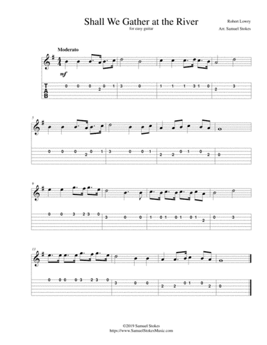Shall We Gather at the River - for easy guitar with TAB (arr. Samuel Stokes)