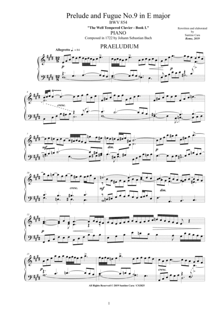 Bach - Prelude and Fugue No.9 in E major BWV 854 for Piano (arr. Santino Cara)