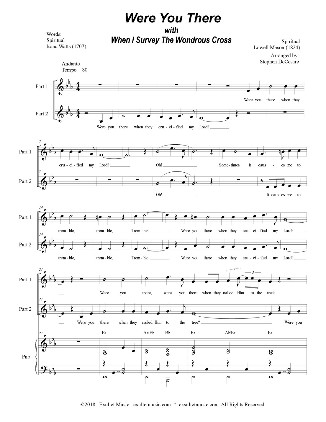 Were You There (with "When I Survey The Wondrous Cross") (for 2-part choir) (arr. Stephen DeCesare)