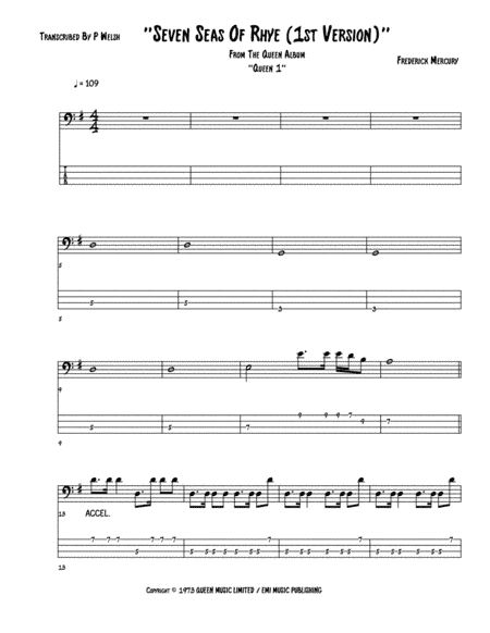 Seven Seas Of Rhye (arr. P Welsh)