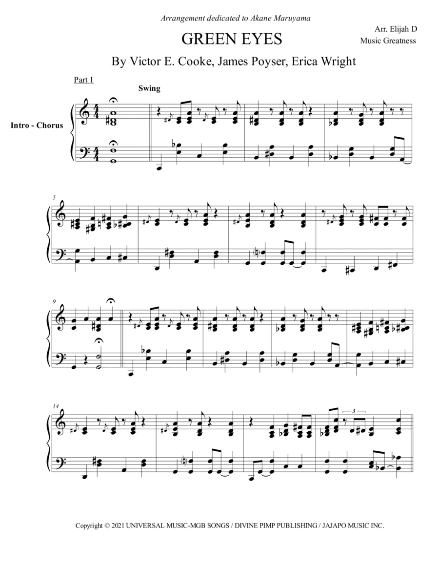 Green Eyes (arr. Music Greatness)