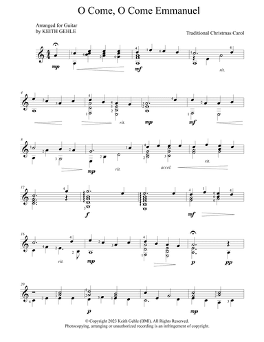 "O Come, O Come Emmanuel" for solo classical fingerstyle guitar (arr. Keith W. Gehle)