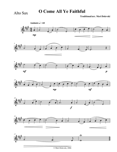 O Come All Ye Faithful: E flat saxes (alto, baritone)/piano (arr. Meri Dolevski)