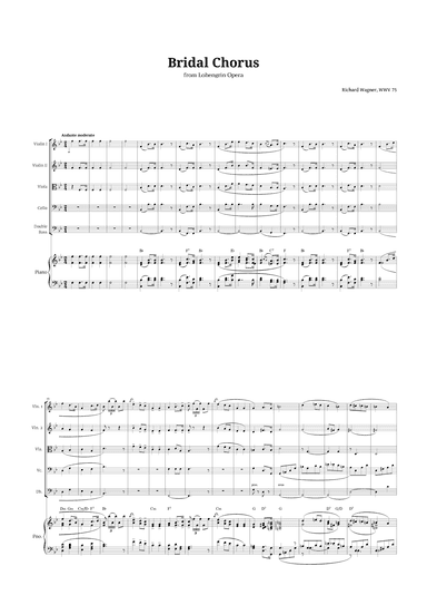 Bridal Chorus by Wagner for String Quintet and Piano with Chords (arr. Langanho)