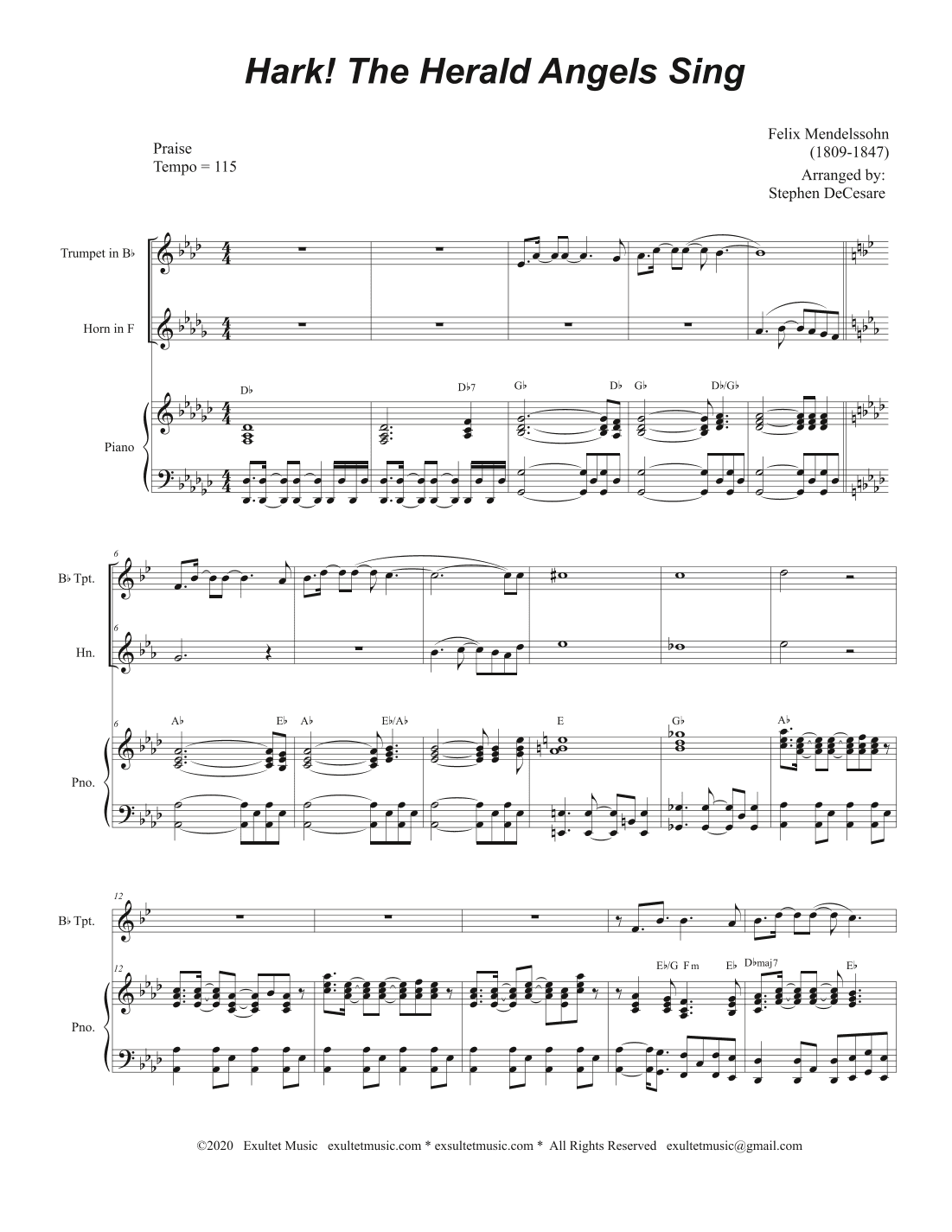 Hark! The Herald Angels Sing (Duet for Bb-Trumpet and French Horn) (arr. Stephen DeCesare)