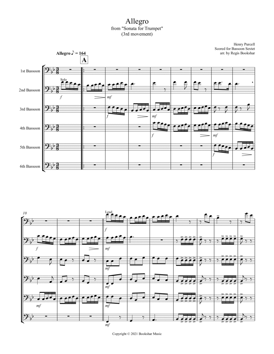 Allegro (from "Sonata for Trumpet") (Bb) (Bassoon Sextet) (arr. Regis Bookshar)
