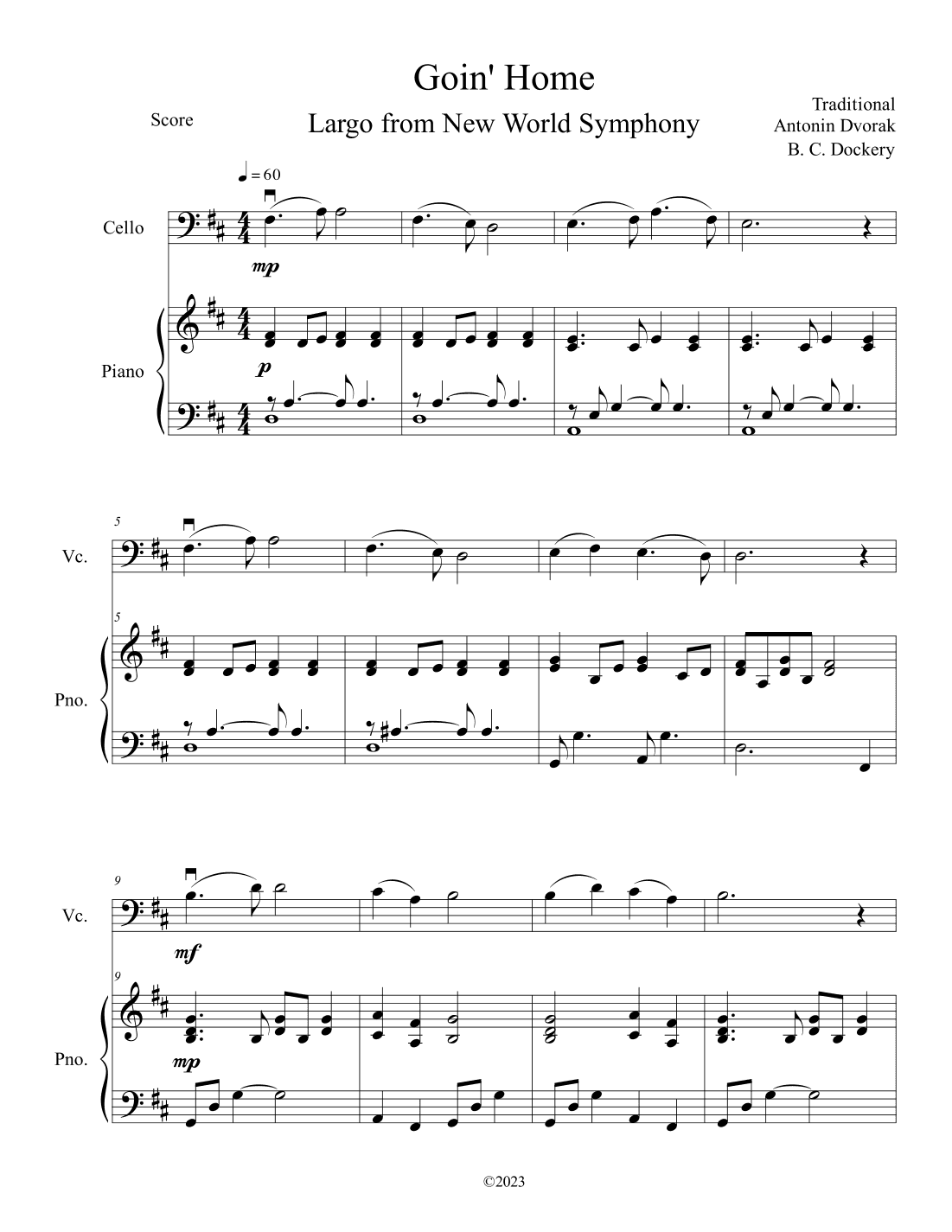 Goin' Home - Largo from New World Symphony (Cello Solo with Piano Accompaniment) (arr. B. C. Dockery)