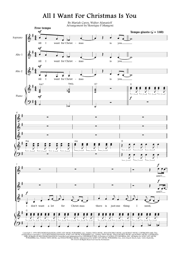 All I Want For Christmas Is You (arr. Henrique F Mangoni)