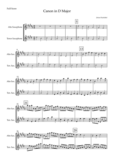 Canon in D Major (Johann Pachelbel) for Alto Saxophone & Tenor Saxophone Duo (arr. Fabio Britto)