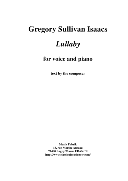Gregory Sullivan Isaacs: Lullaby for voice and piano