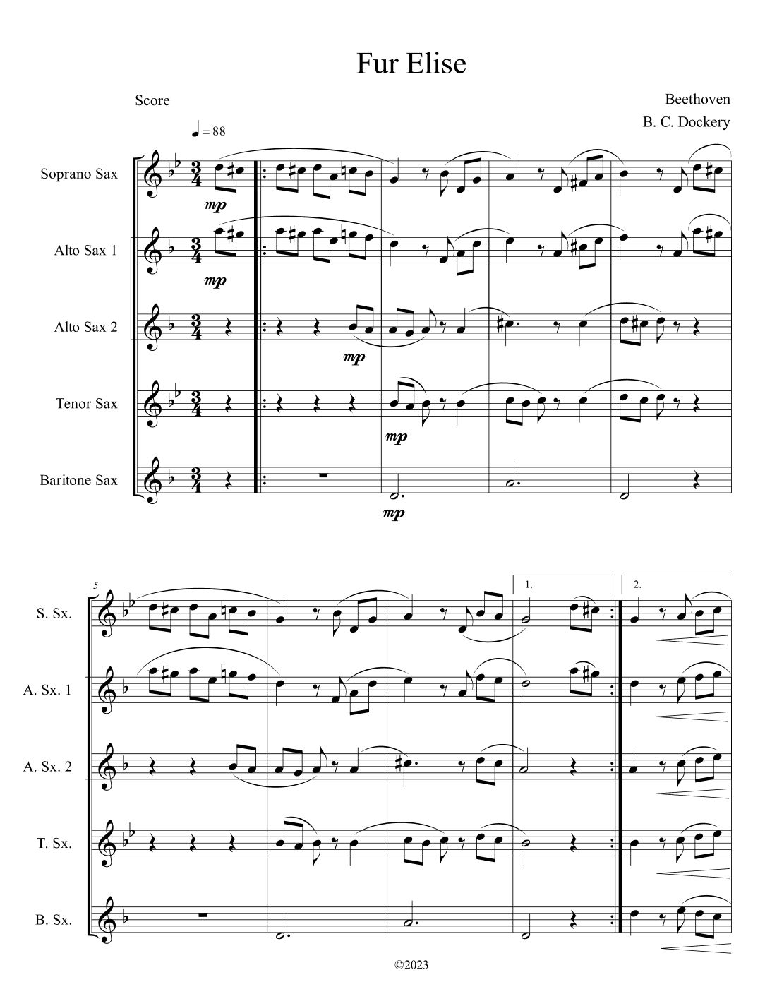 Fur Elise (Sax Quintet) (arr. B. C. Dockery)