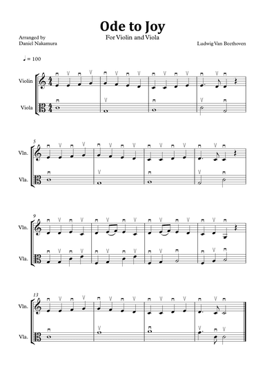 Ode to Joy (Easy Violin and Viola) (arr. Daniel Nakamura)