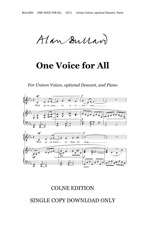One Voice for All (unison voices, single copy download)