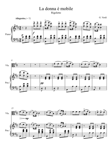 Giuseppe Verdi - La donna e mobile (Rigoletto) Viola Solo - D Key (arr. André Laitano)