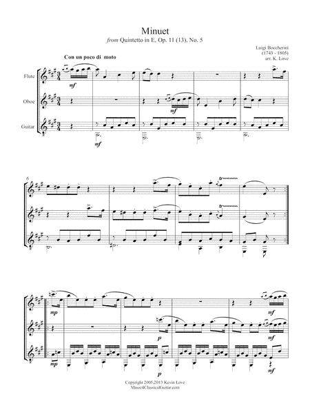 Minuet, Op. 11 (13), No. 5 (Flute, Oboe and Guitar) - Score and Parts (arr. K. Love)