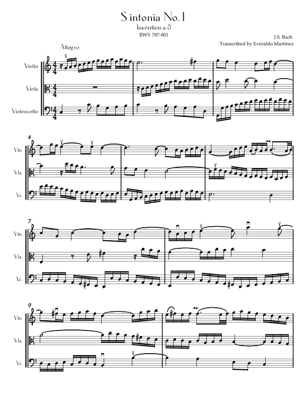 Invention a 3 voices Sinfonia No. 1 BWV 787 (arr. Everaldo Martinez)