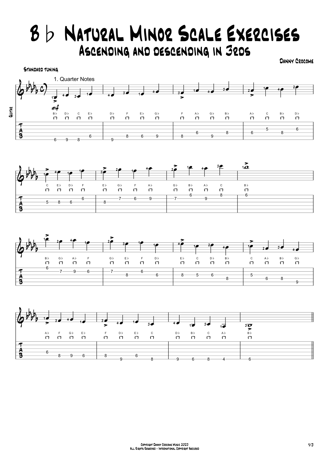 Bb Natural Minor Scale Exercises - Ascending and Descending in 3rds