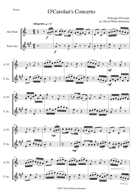 O'Carolan's Concerto for alto flute and tenor saxophone (arr. David Warin Solomons)