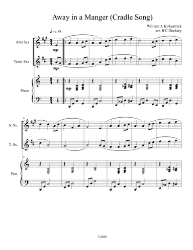 Away in a Manger (Cradle Song) for alto and tenor sax duet with piano accompaniment (arr. B C Dockery)