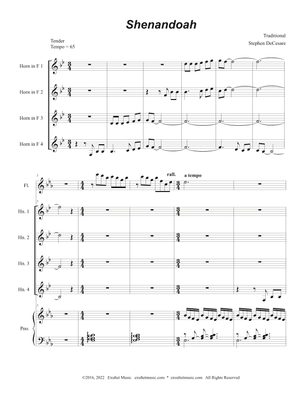 Shenandoah (French Horn Quartet and Piano) (arr. Stephen DeCesare)