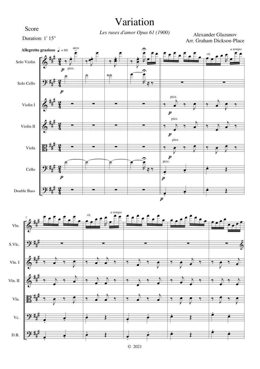 Variation - Les Ruses D'Amor (1900) - Glazunov - Arranged for String Orchestra by Graham Dickson-Pla (arr. Arranged by Graham Dickson-Place)